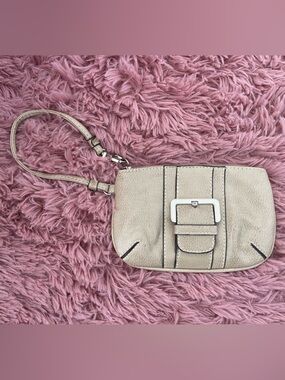 New York & Company Cream Wristlet with Buckle Accent